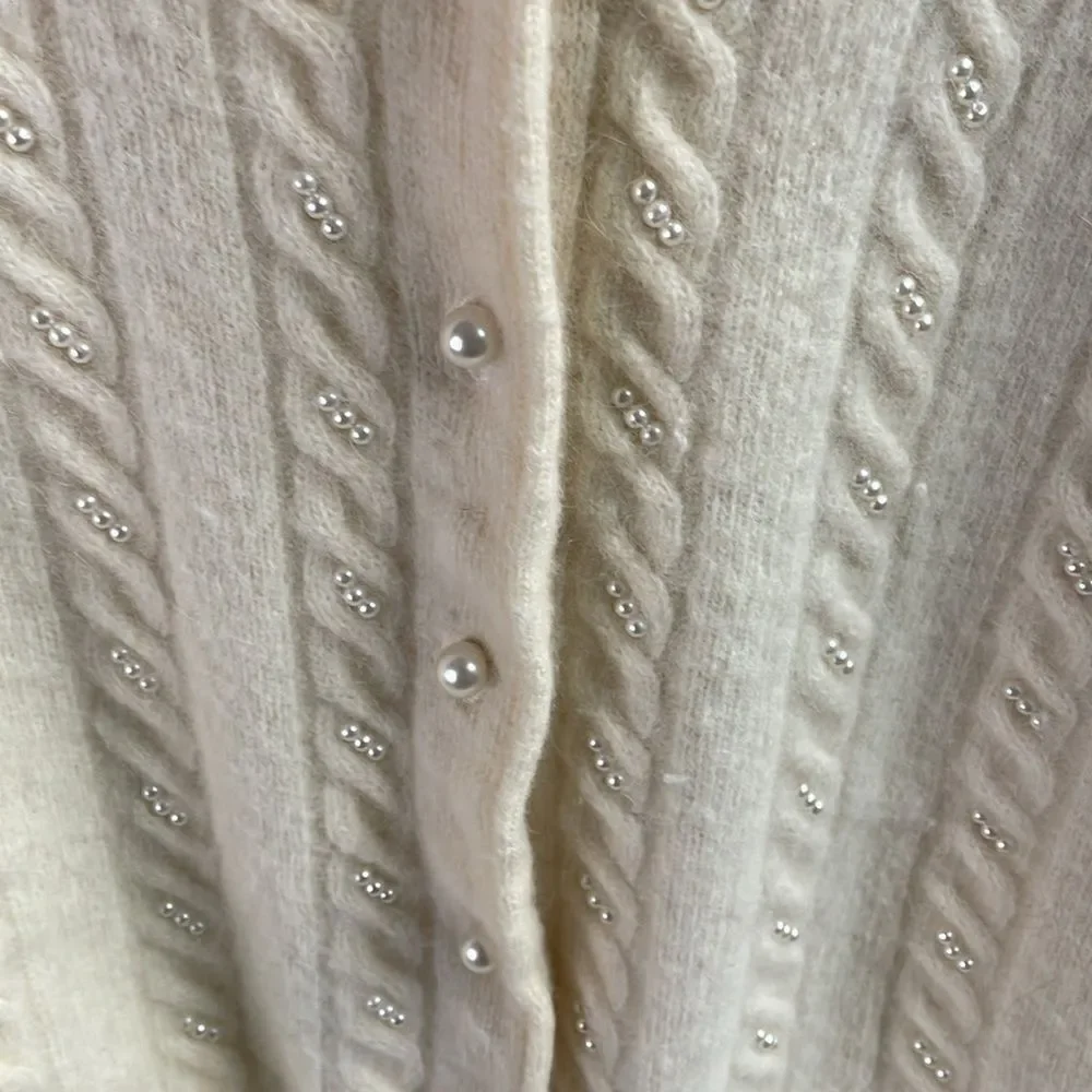 Lauren Cole Lambswool,Angora,Nylon Ladies Sweater Cardigan,Cream,Small Petite - Picture 3 of 7